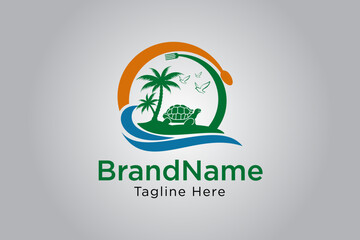 Turtle island restaurant logo design template element vector