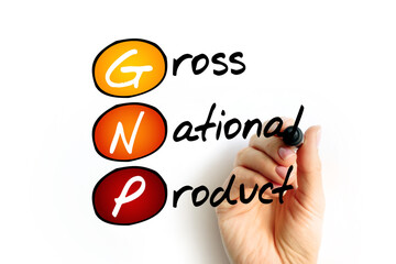GNP Gross National Product - total market value of the final goods and services produced by a nation's economy during a specific period of time, acronym text concept background
