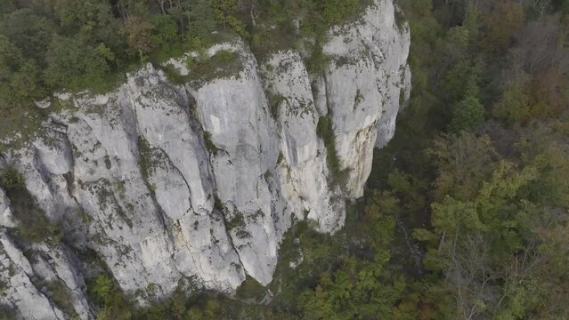 Jura rocks at Gempen, drone image in autumn, Dornach, Solothurn, Switzerland, Europe