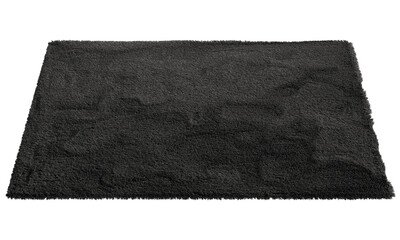Modern black throw rug with high pile. 3d render