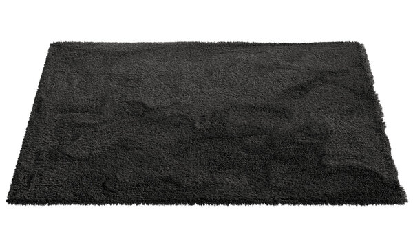 Modern black throw rug with high pile. 3d render