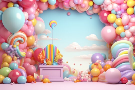 Colorful pastel color balloons party copy space background.