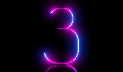 3 - ultraviolet neon number on black background - 3D illustration