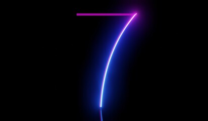 7 - ultraviolet neon number on black background - 3D illustration