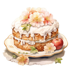 Obraz na płótnie Canvas Vintage Apple Dessert Watercolor Clipart, Apple Cake Clipart Watercolor, Summer Apple Illustration, made with generative AI