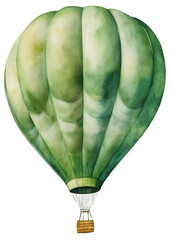 Watercolor illustration of a green hot air balloon. Ai illustration. Transparent background, png