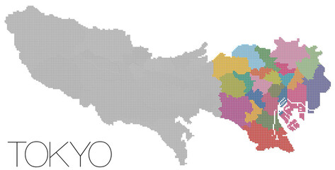 Obraz premium 東京都ドット地図 23区 影付き TOKIO map