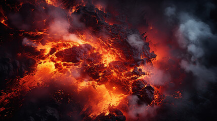 volcanic eruption, magma, top view, created with Generative AI