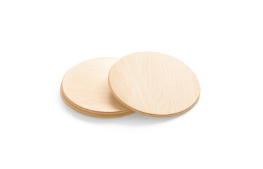 Blank round wood plate mockup stack, side view