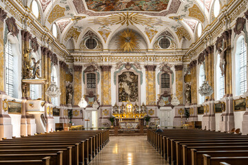 Interior of the Buergersaalkirche, Citizen's Hall Church at Munich, Germany. It was built in 1709