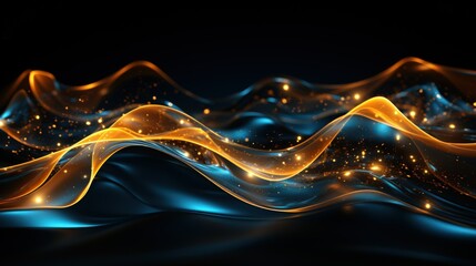 Flowing wave of light in blue and gold tones