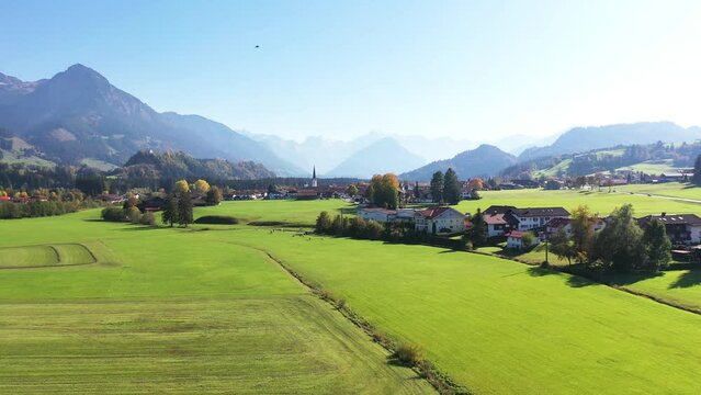 Drone video aerial view of the Iller spring near Oberstdorf in summer. Confluence of Trettach, Stillach and Breitach.Oberstdorf, Oberallgaeu, Swabia, Bavaria, Germany, Europe