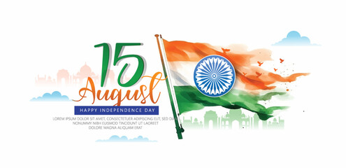 15th August, Happy Independence Day of Indian - obrazy, fototapety, plakaty