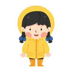 Little child  wearing a yellow raincoat