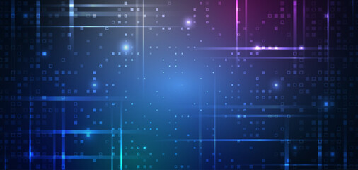 Fototapeta premium Blue background consisting of square particles and light blue lines. Vector technology design for banner or presentation.