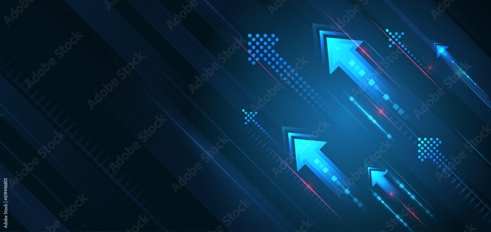 Aufkleber blue background consisting of horizontal stripes of arrows, square particles, and light blue lines. 