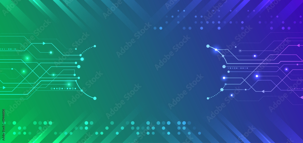 Poster Wide Cyber security internet and networking concept. Hi-tech vector illustration with various technology elements. Abstract global sci fi concept. Digital internet communication on blue background.
