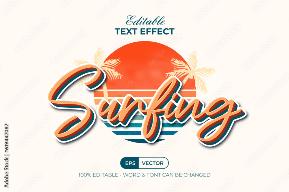 Poster surfing text effect style. editable text effect.