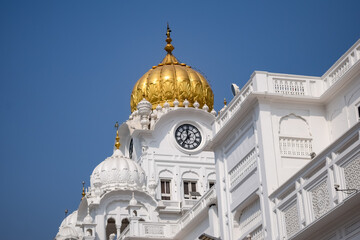 View of details of architecture inside Golden Temple (Harmandir Sahib) in Amritsar, Punjab, India, Famous indian sikh landmark, Golden Temple, the main sanctuary of Sikhs in Amritsar, India