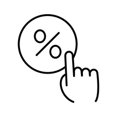 Sale icon. Hand press the button with a discount sign. Discount concept.