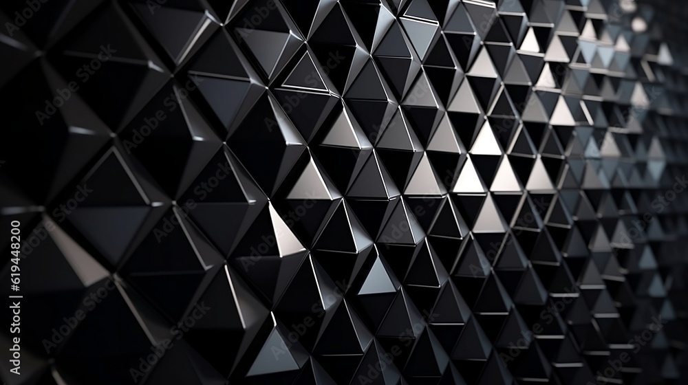 Aufkleber a close-up of a wall covered in black, 3d triangular shapes. the triangles are arranged in a repeati