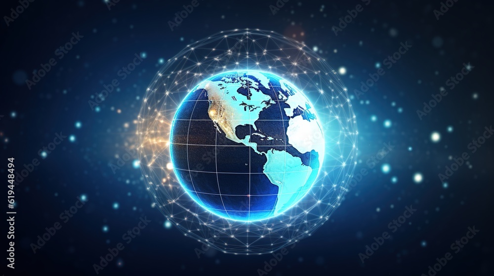 Poster connection to the global network. global business point and line composition concept on a world map.