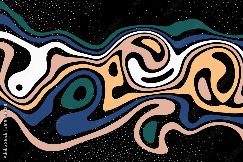 Poster abstract fluid creative templates with dynamic linear waves on black background.