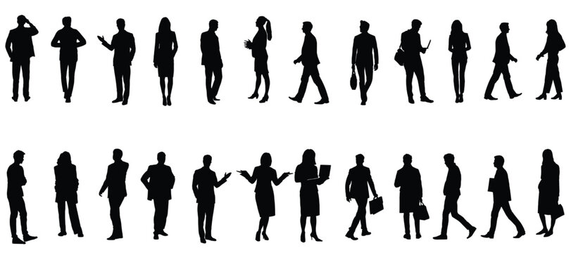 Silhouettes Of People Working Group Of Standing Business People Vector Eps 10