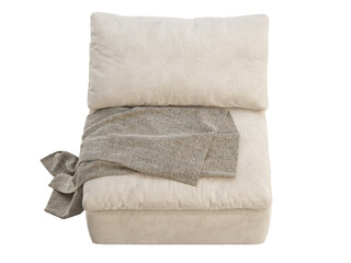 Fototapeta na wymiar Modern beige fabric upholstery chair with plaid. 3d render.