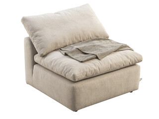 Modern beige fabric upholstery chair with plaid. 3d render.