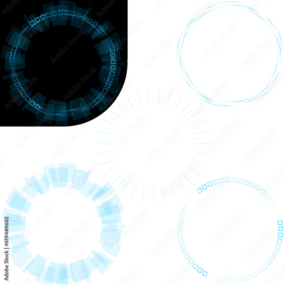 Poster holographic circle hud blue glow futuristic technology abstract transparent background with separate