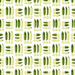 Seamless pattern with Aehobak or Korean zucchini or Korean courgette. Summer squash. Fruit and vegetables. Flat style. Vector illustration isolated on transparent background.