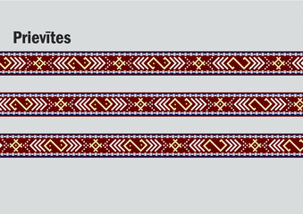 Latvian ornaments - Garters. A symbol of Latvian traditions made of red, white and yellow fabric. An old Latvian symbol. Illustration - obrazy, fototapety, plakaty