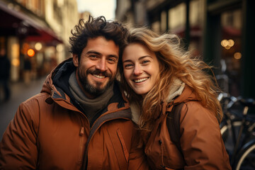 Portrait of a couple in the city. Generative Ai	
