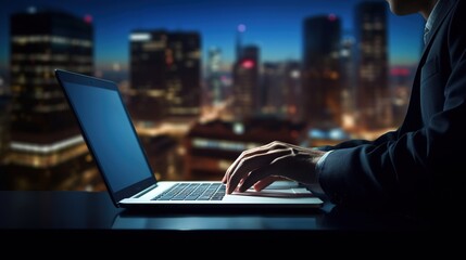 person working on laptop in the city, generative ai