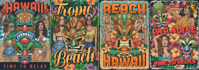 Hawaii beach colorful set poster
