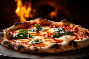 gourmet pizza slice with mozzarella and salami on a wooden table generative ai