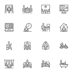 Co-working space line icons set