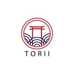 Japanese torii gate logo icon line art vector illustration design