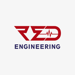 RED Engineering devolepment logo design. gear vector symbol. Engineering construction sign template