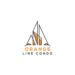 Orange Line Condo Logo for business company. Corporate identity design element. Real estate service, construction, agent logotype idea. Growth Abstract skyscraper building concept, luxury apartment. 