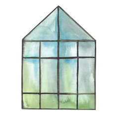 greenhouse for plants, a structure for growing plants in a vegetable garden or garden, hand-drawn in watercolor