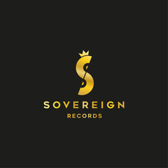 Music Logo, Letter S Crown Records Gold Luxury Creative For modern Business company brand logo design vector illustration 