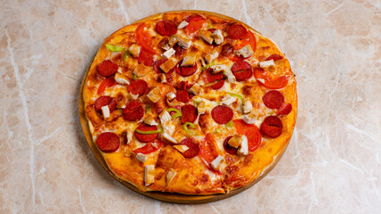 Pizza with sausages isolated