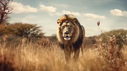 Foto op Aluminium lion in the savanna african wildlife landscape. generative Ai © kichigin19