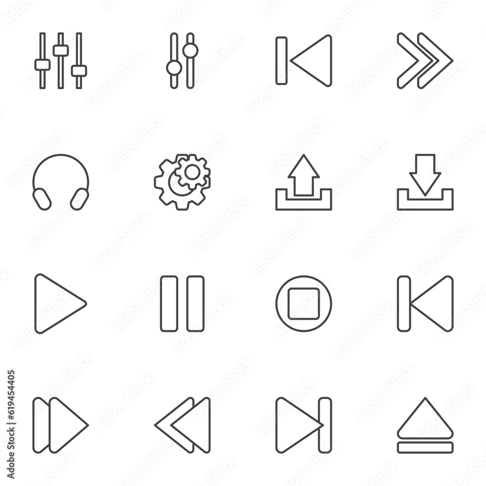 Poster media player ui line icons set