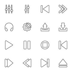 Media player UI line icons set