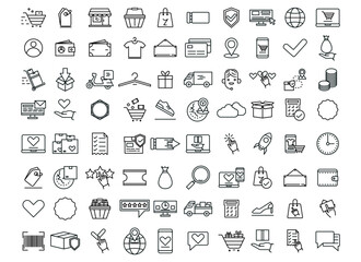 Shopping E-Commerce and retail line icons collection set. Shopping, gifts, store, shop, delivery, etc. Vector illustration