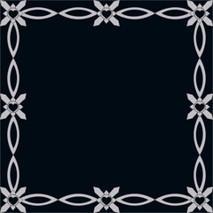 ornamental silver floral frame with hearts on a black background
