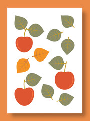 Abstract symbol of apple leaves and fruits in pastel colors. Simple minimal style of apple leaves and fruits. Vector illustration.